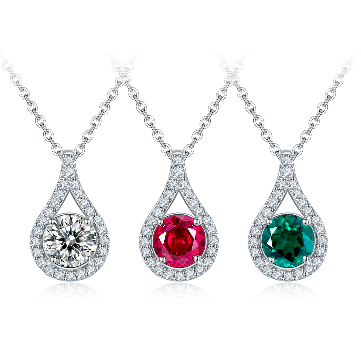 Moissanit-Halskette «Aurora» 1 ct · 925 Silber Tropfen-Halo