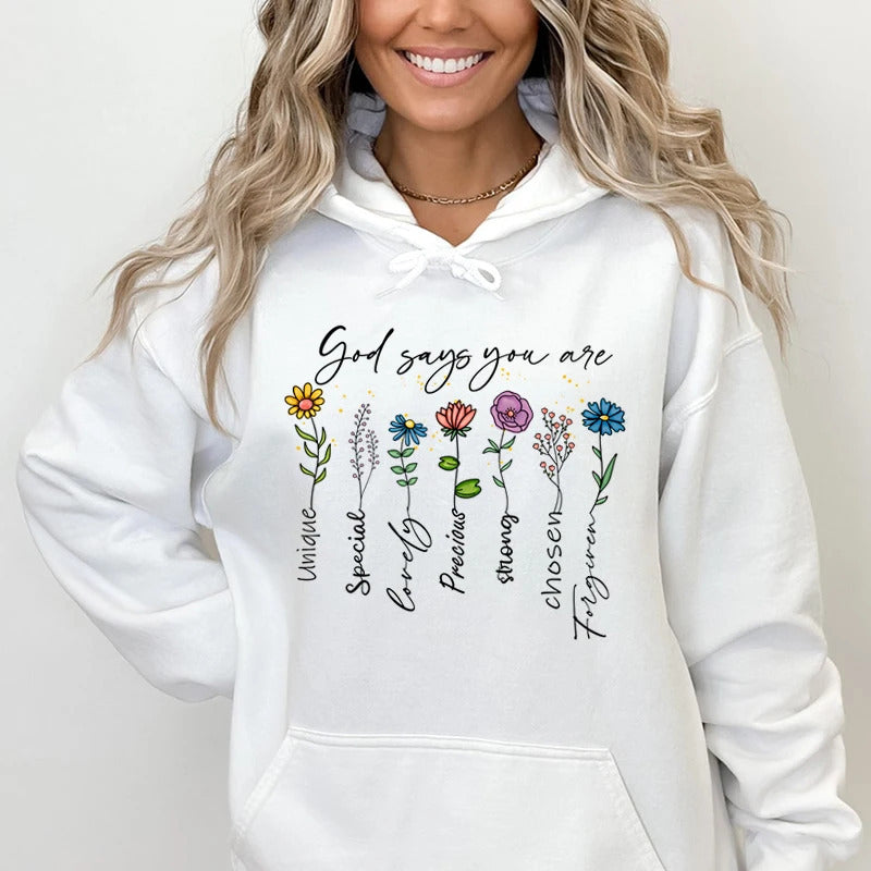 Hoodie «You Are Unique» mit Blumenprint