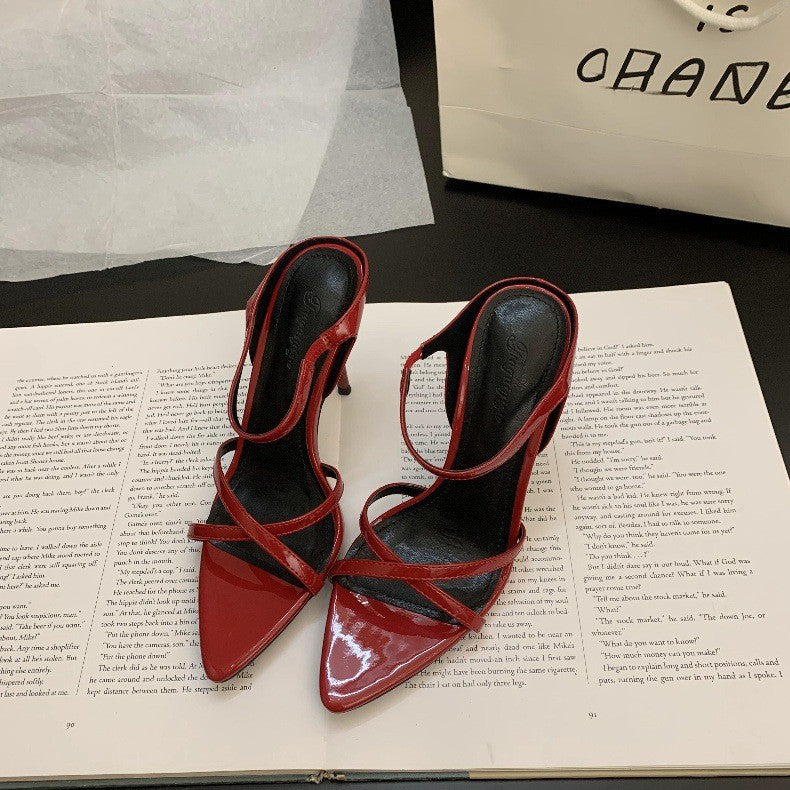 Weinrote Stiletto-Sandalen mit Fischmaul-Zehenpartie – Bild 7 | LuxeStyle