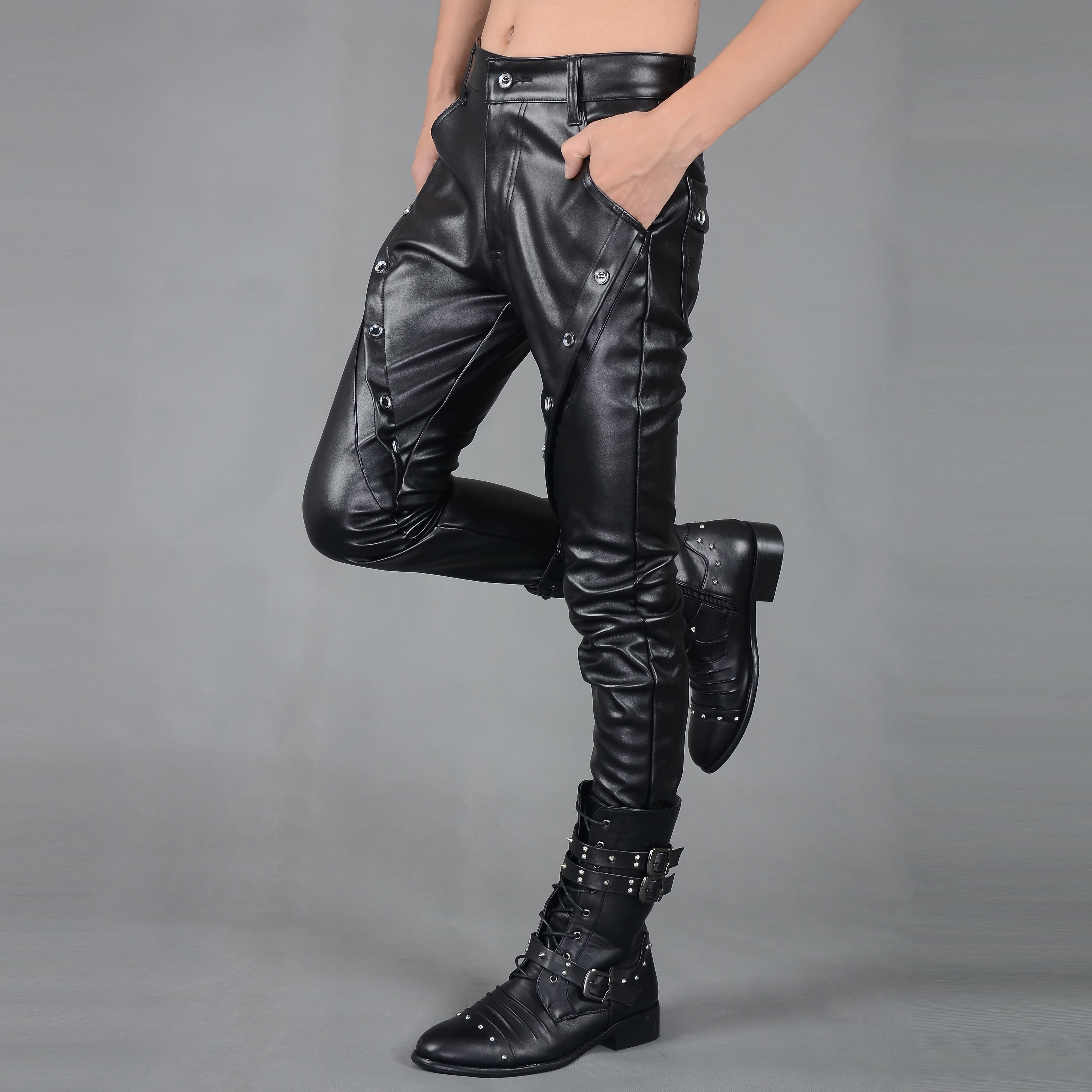 Herren Kunstlederhose mit Reissverschluss