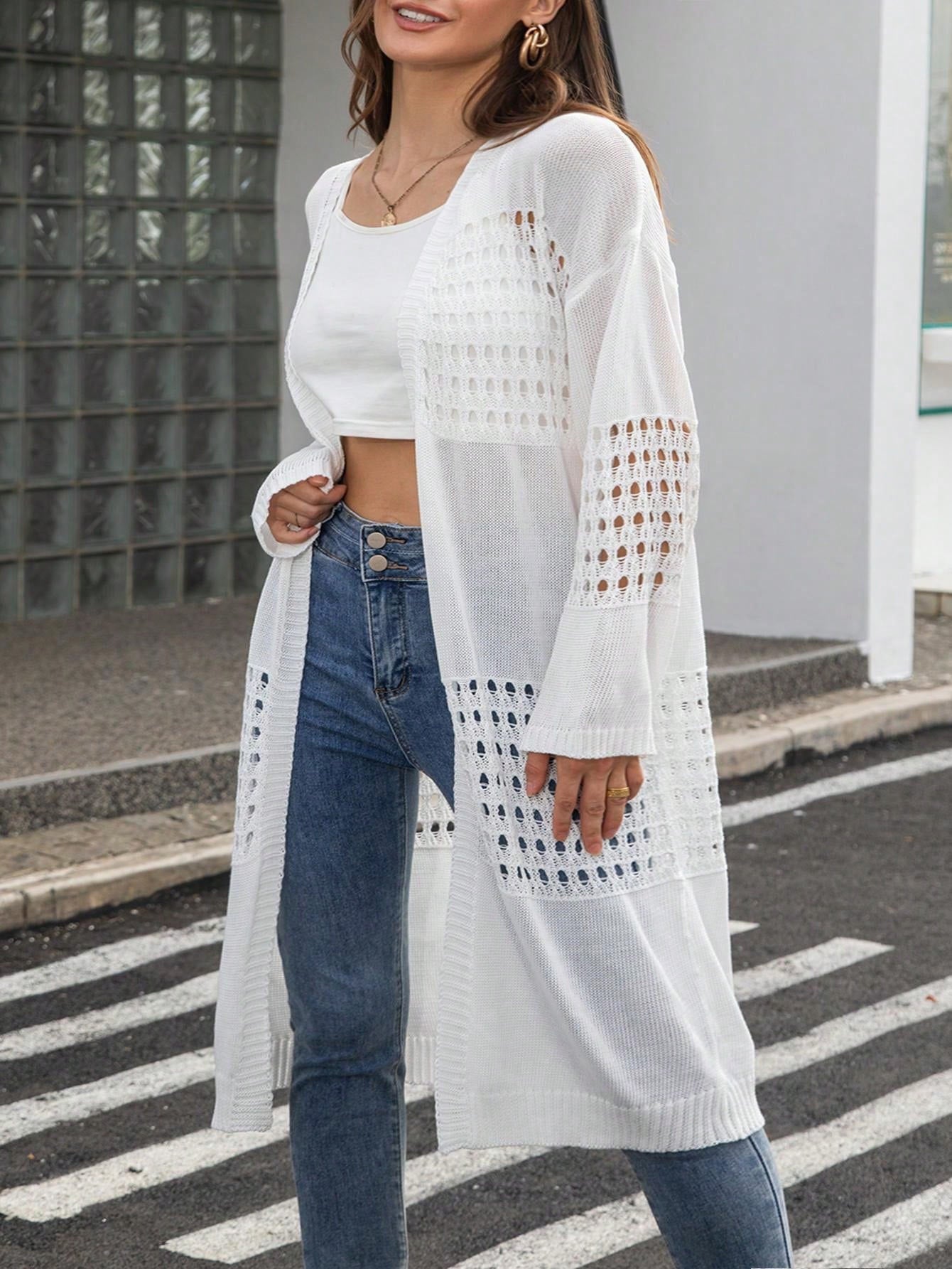 Luftiger Strick-Cardigan mit Lochmuster