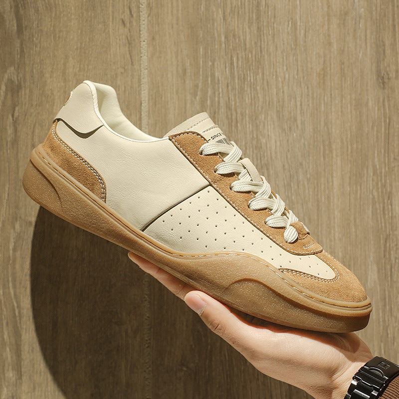Leder-Plateau-Sneaker mit Kontrastnaht