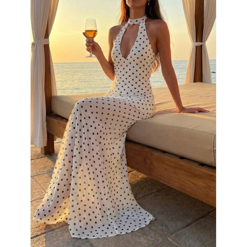 Halter‑Neck Maxikleid – Slim Fit, Polka‑Dots – Bild 3 | LuxeStyle