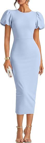 Puffärmel Slim Fit Sheath Kleid Elegant Midi