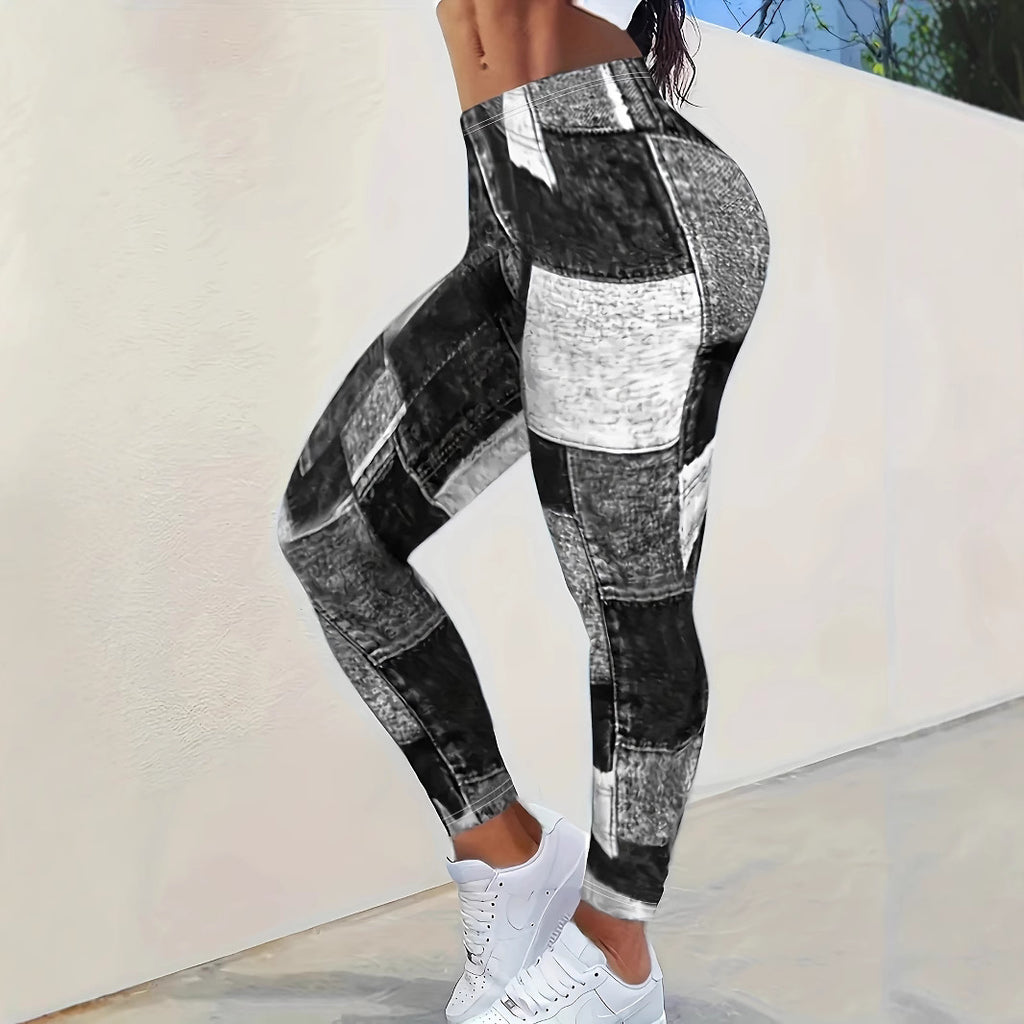Karierte Color Block Leggings für Damen