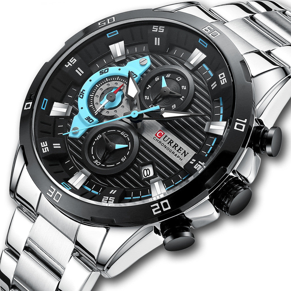 Herrenuhr mit sechs Zeigern, Stahlarmband, Quarz – Bild 9 | LuxeStyle