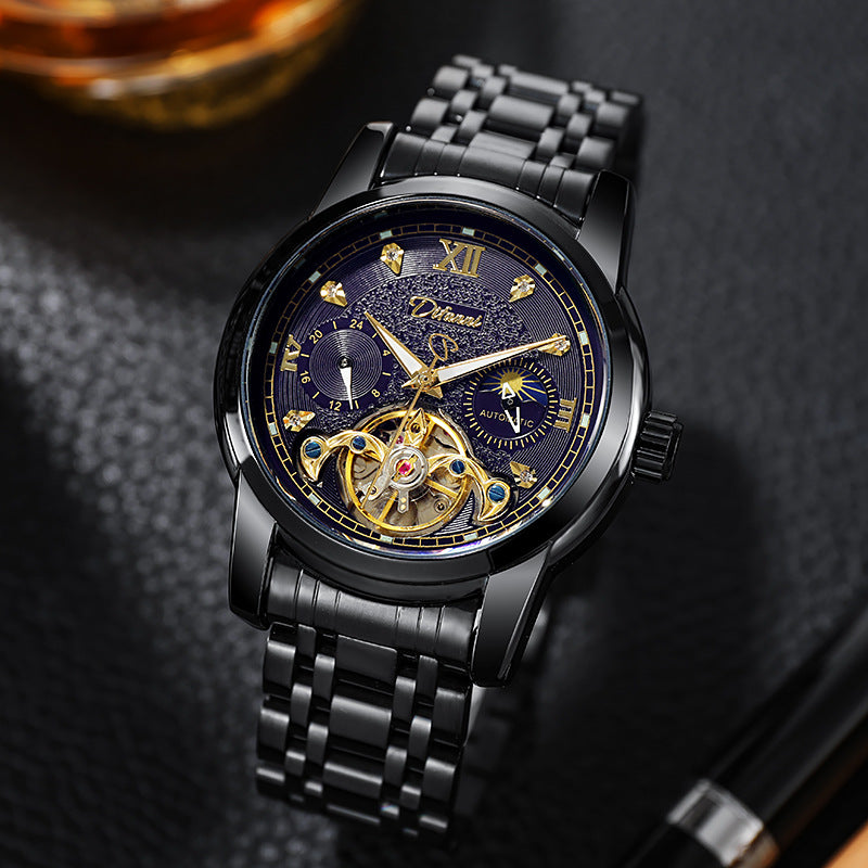 Luminous Sonne Mond Stern Herren-Mechanische Uhr