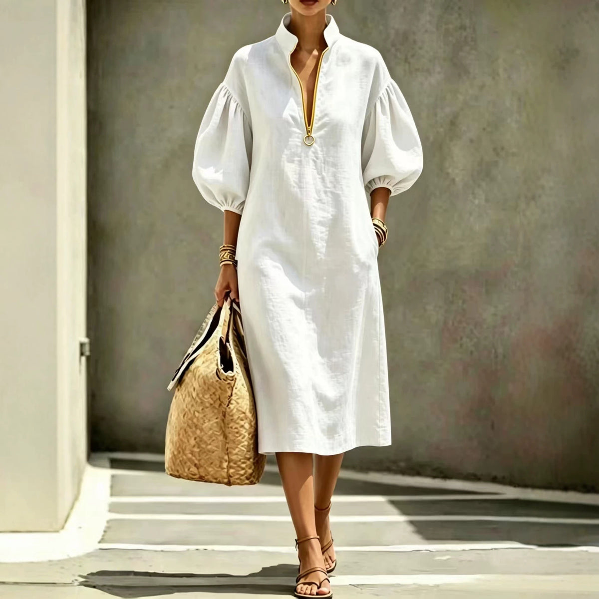 Elegantes Sommerkleid mit Puffärmeln – Bild 5 | LuxeStyle