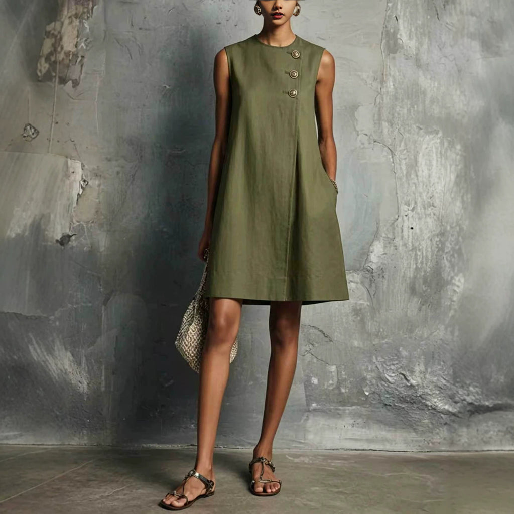 Asymmetrisches Knopfkleid mit seitlichen Taschen – Bild 2 | LuxeStyle