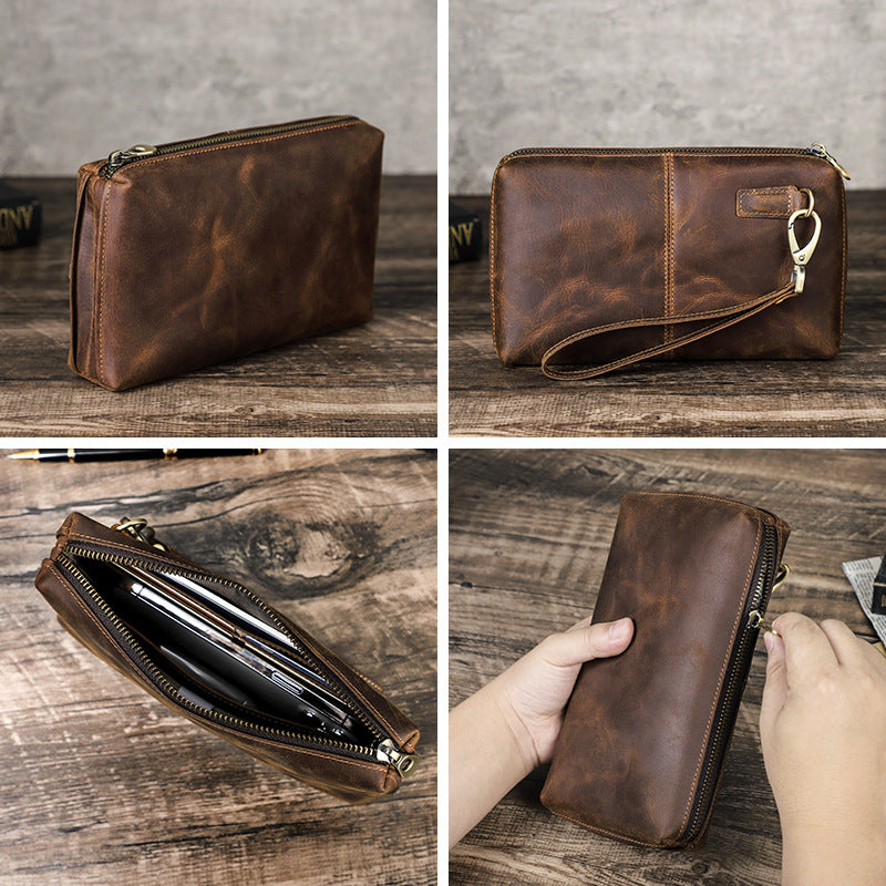 Braune Lederhandtasche für grosse Smartphones