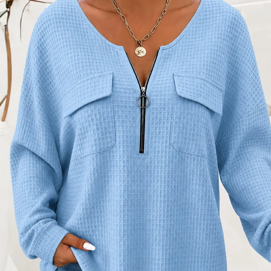 Einfarbiger Damen Pullover mit V-Ausschnitt