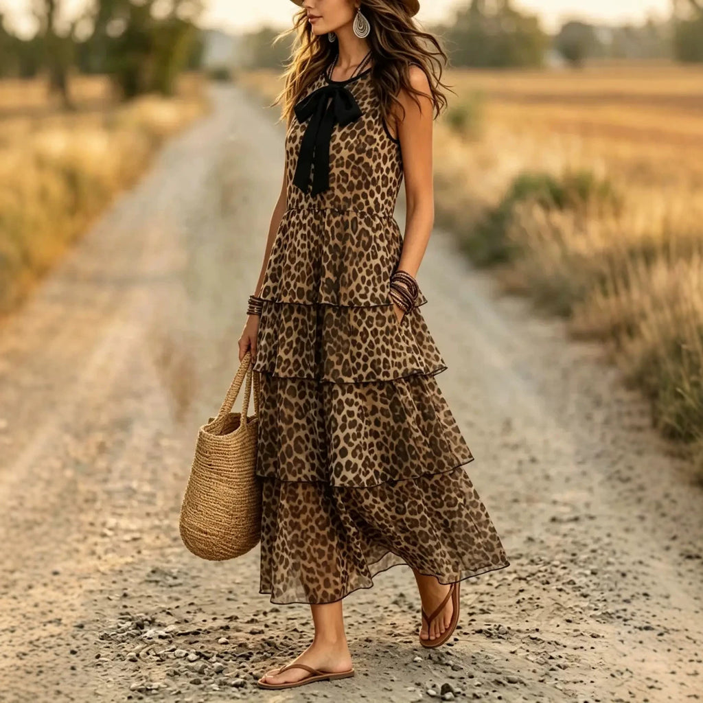 Mehrschichtiges Kleid mit Print und Schleife