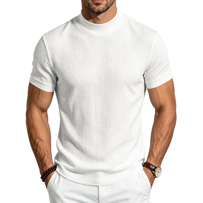 Herren Bequem Rundhals-T-Shirt mit Jacquard-Rippenoptik
