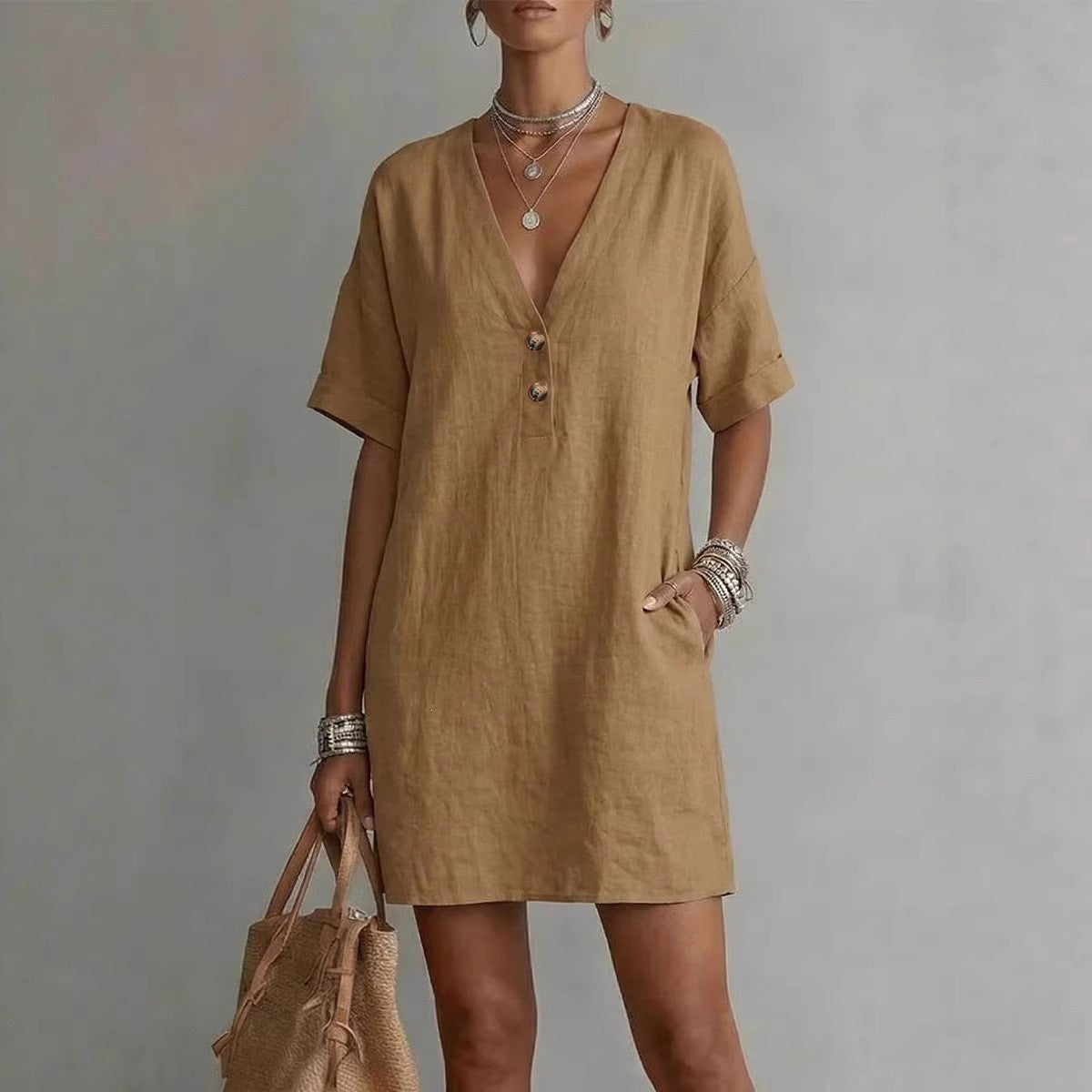 Casual Midi-Kleid mit Knopfleiste