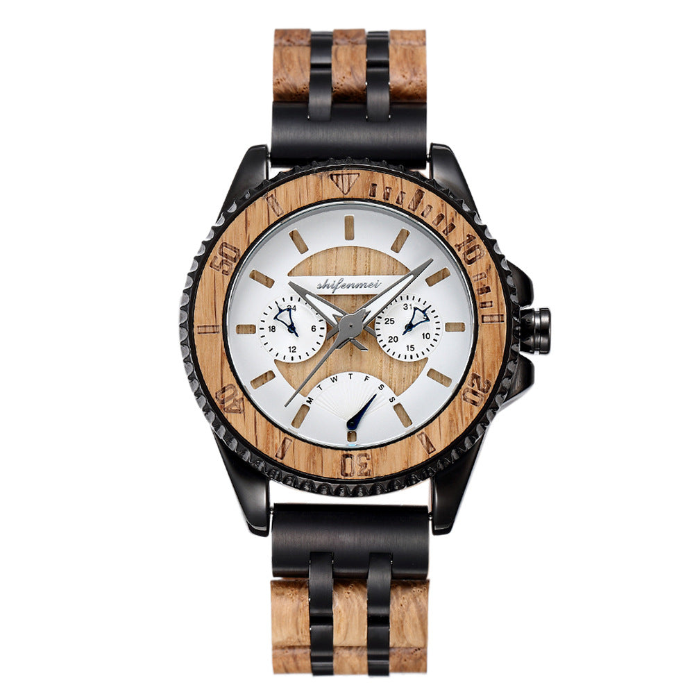 Sportliche Herrenuhr mit Holz- und Stahl-Elementen – Bild 4 | LuxeStyle