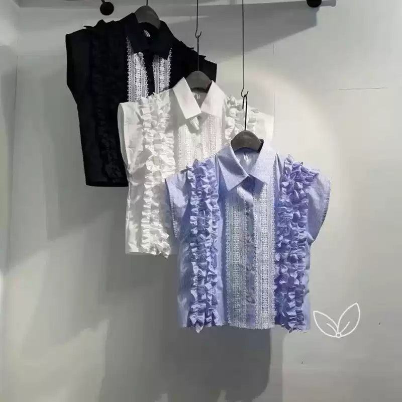 Spitzenbesticktes Patchwork-Hemd für Damen