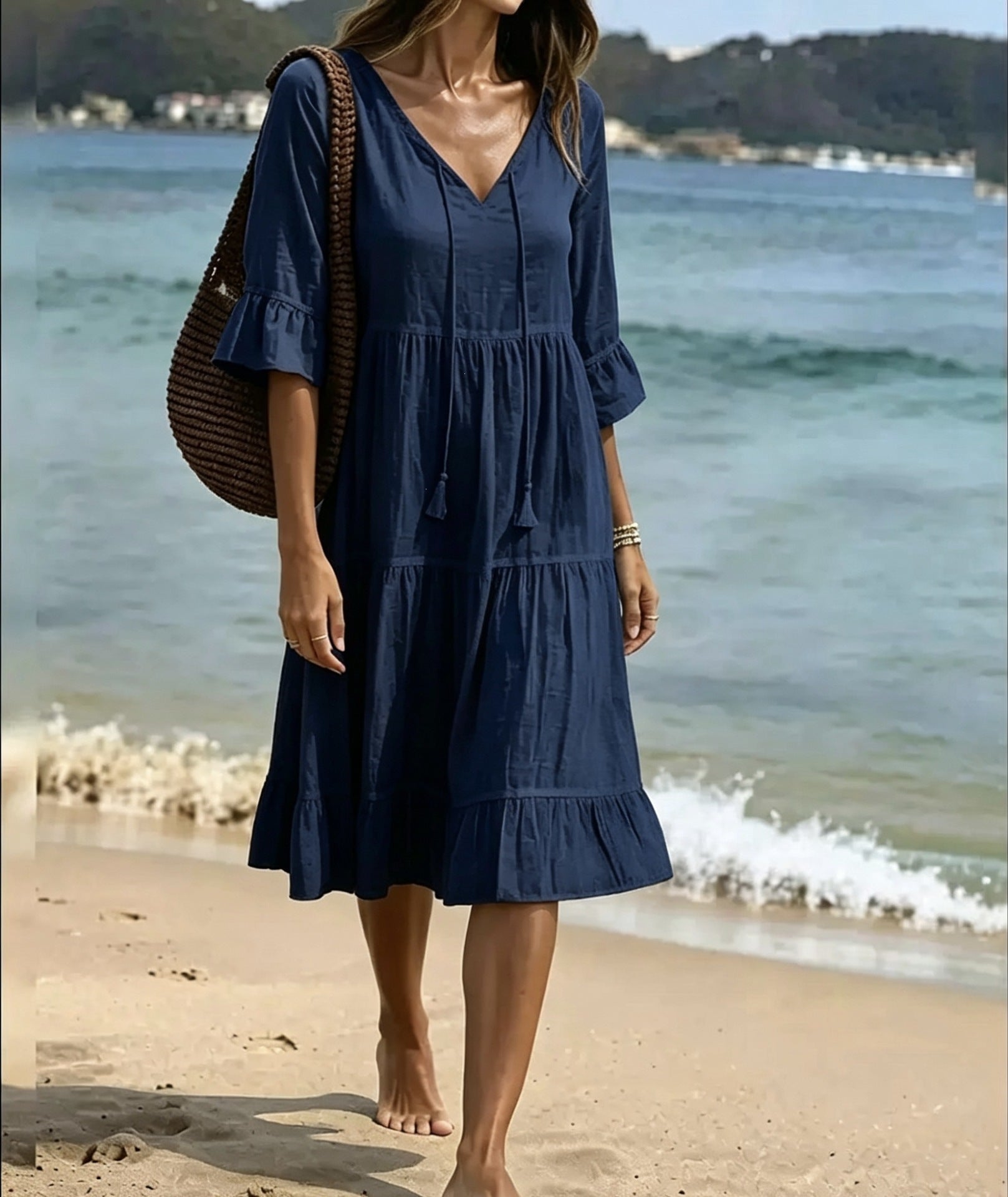 Strandkleid «Maré» · Boho-Midi mit Volants & Quasten