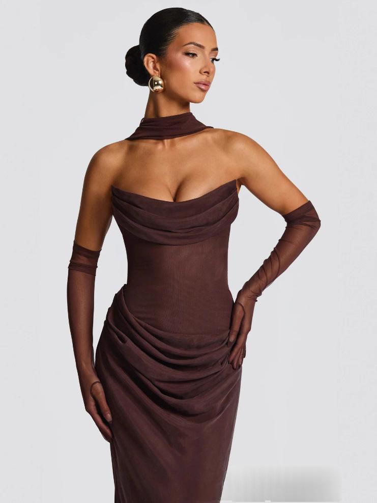 Trägerloses Maxi-Kleid mit Mesh – Bild 3 | LuxeStyle