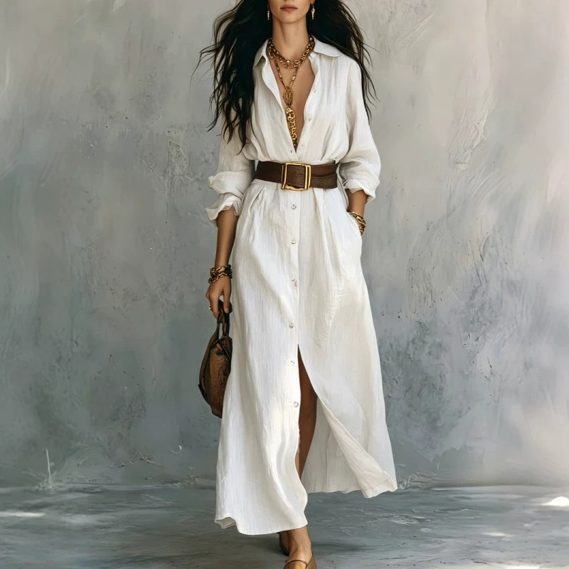 Elegantes V-Neck Langarm-Kleid mit Gürtel