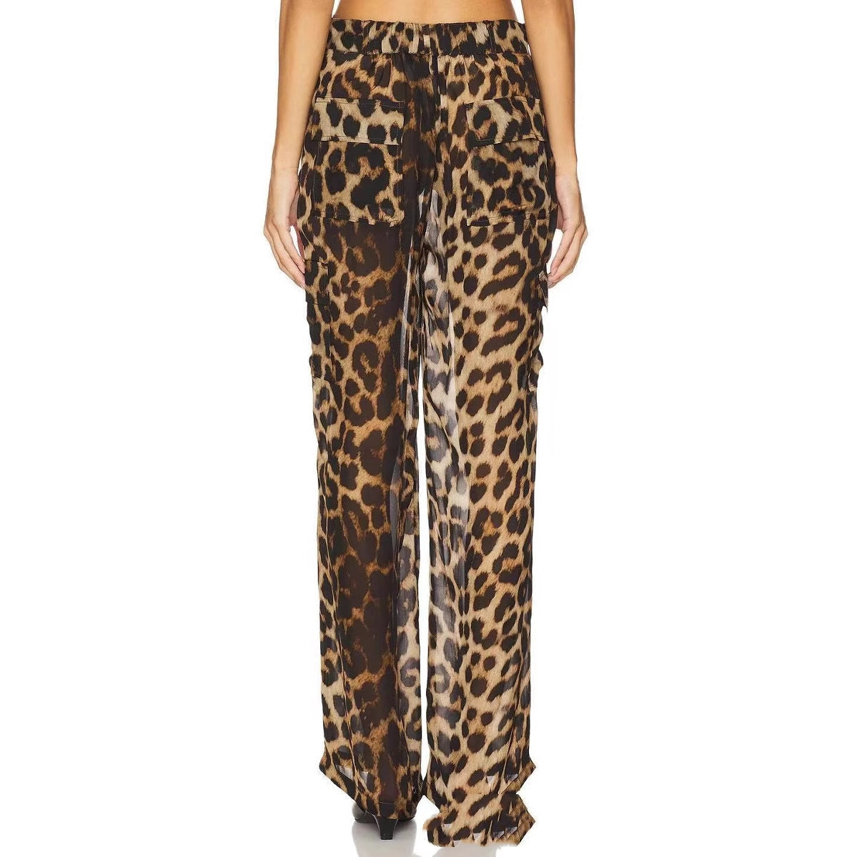 Leopard Chiffon Hose mit weitem Bein