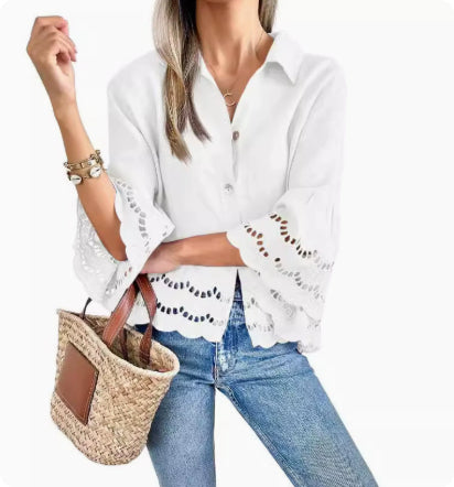 Spitzenbesetztes Langarmshirt – Bild 6 | LuxeStyle
