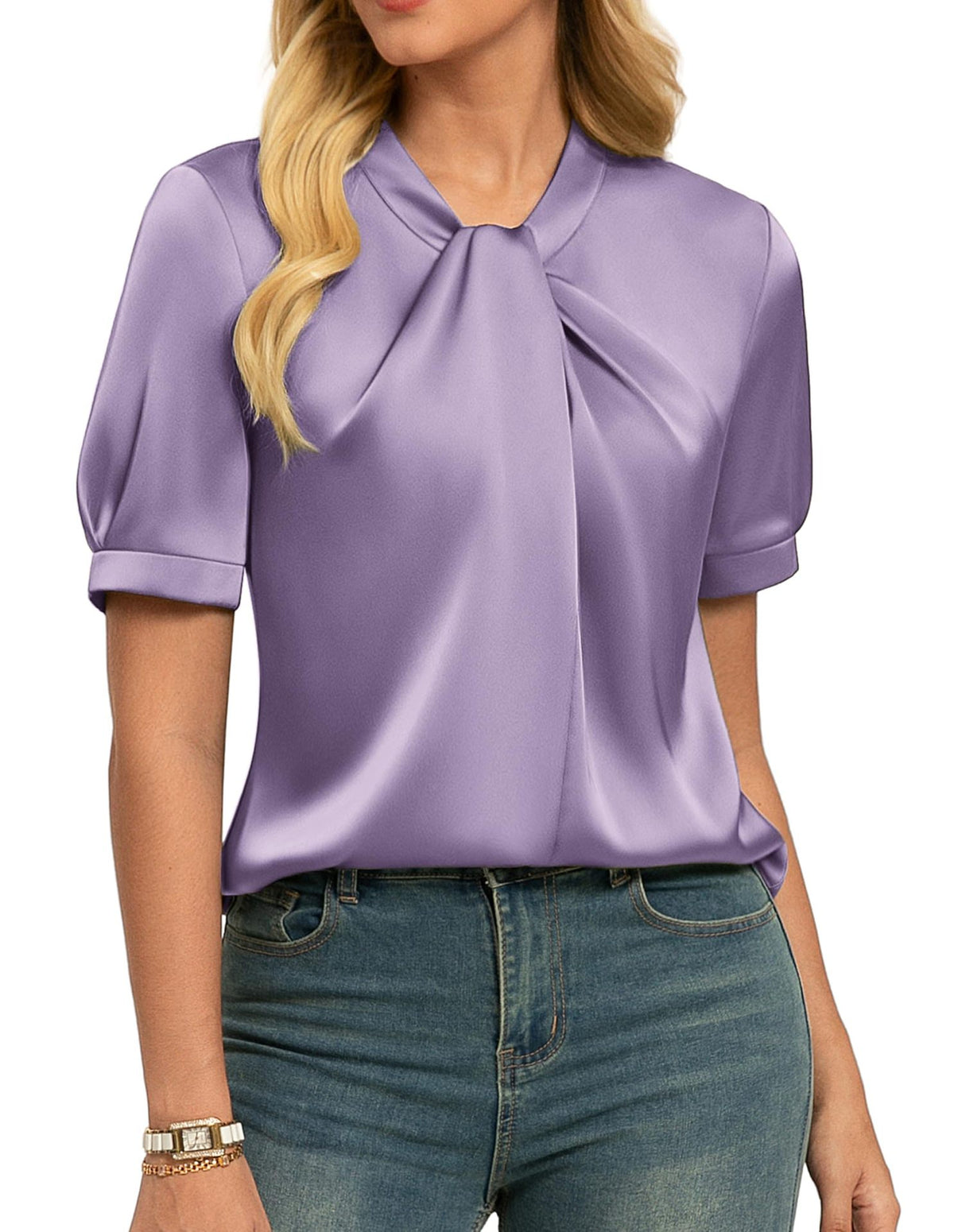 Satinbluse Kurzarm Business-Casual – Bild 3 | LuxeStyle