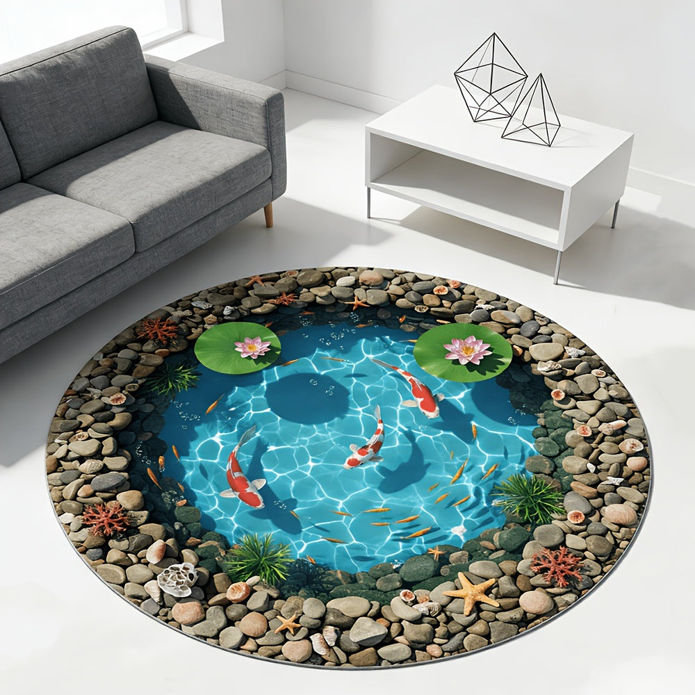 Runder Badevorleger mit Lotus-Teich & Koi-Design