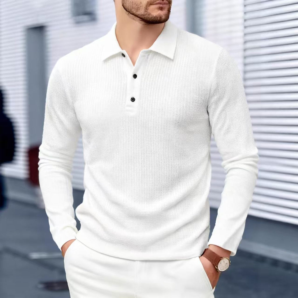 Langärmliges Polo-Shirt in Weiss – Bild 2 | LuxeStyle