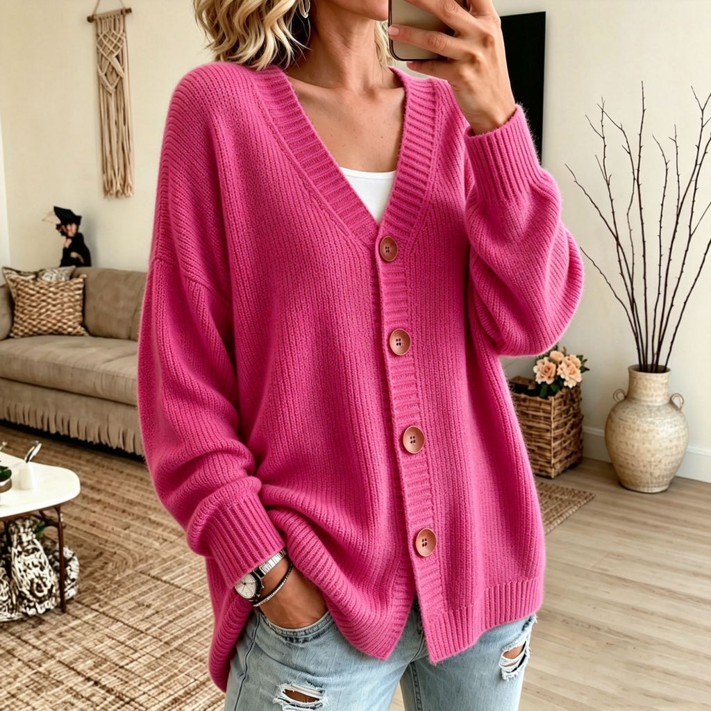 V-Neck Strick-Cardigan mit Knopfleiste
