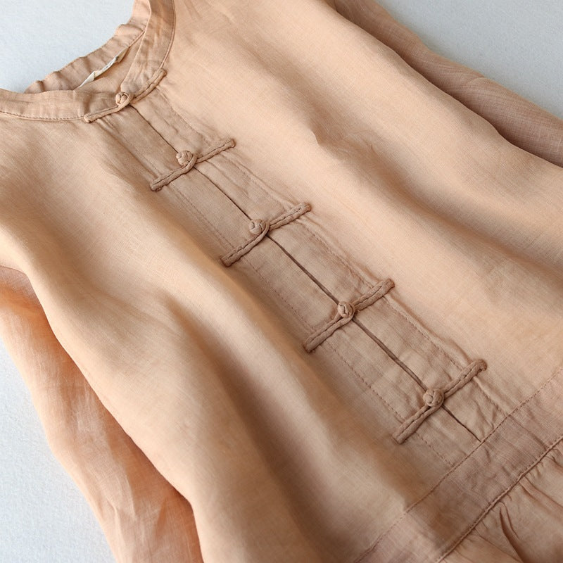 Retro Leinenkleid mit Froschknöpfen – Bild 4 | LuxeStyle