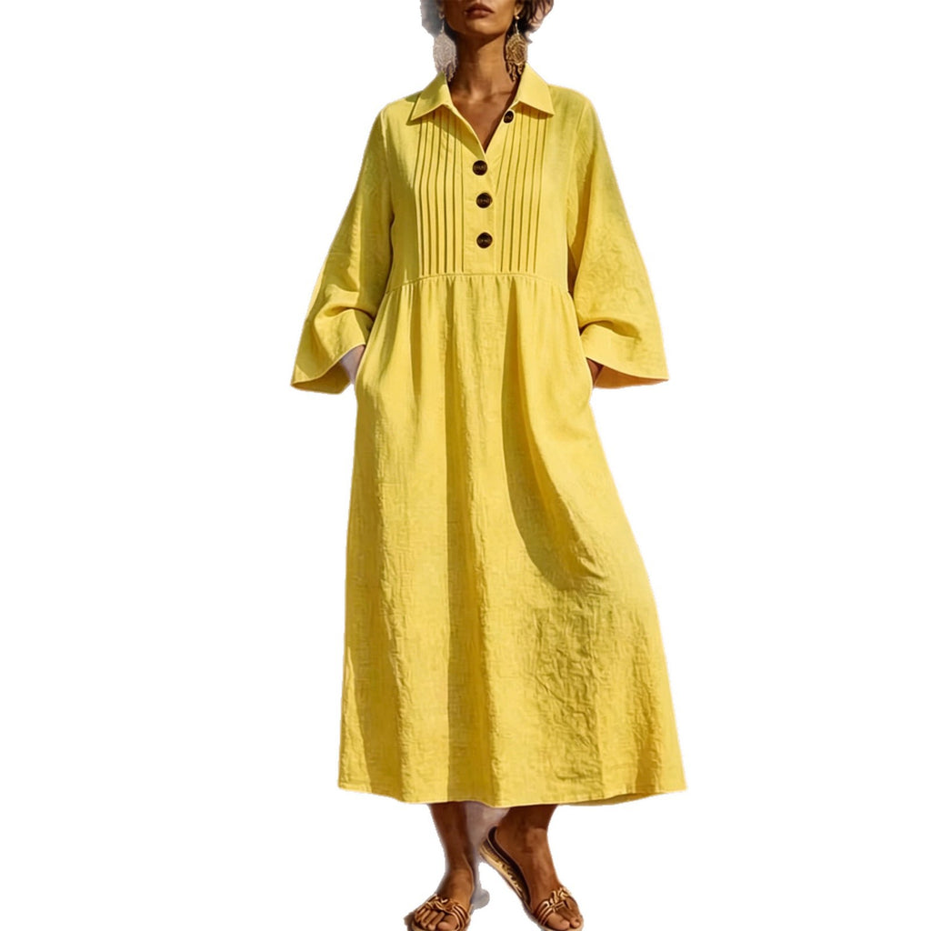 Langes V-Neck Freizeitkleid mit Knopfleiste – Bild 6 | LuxeStyle