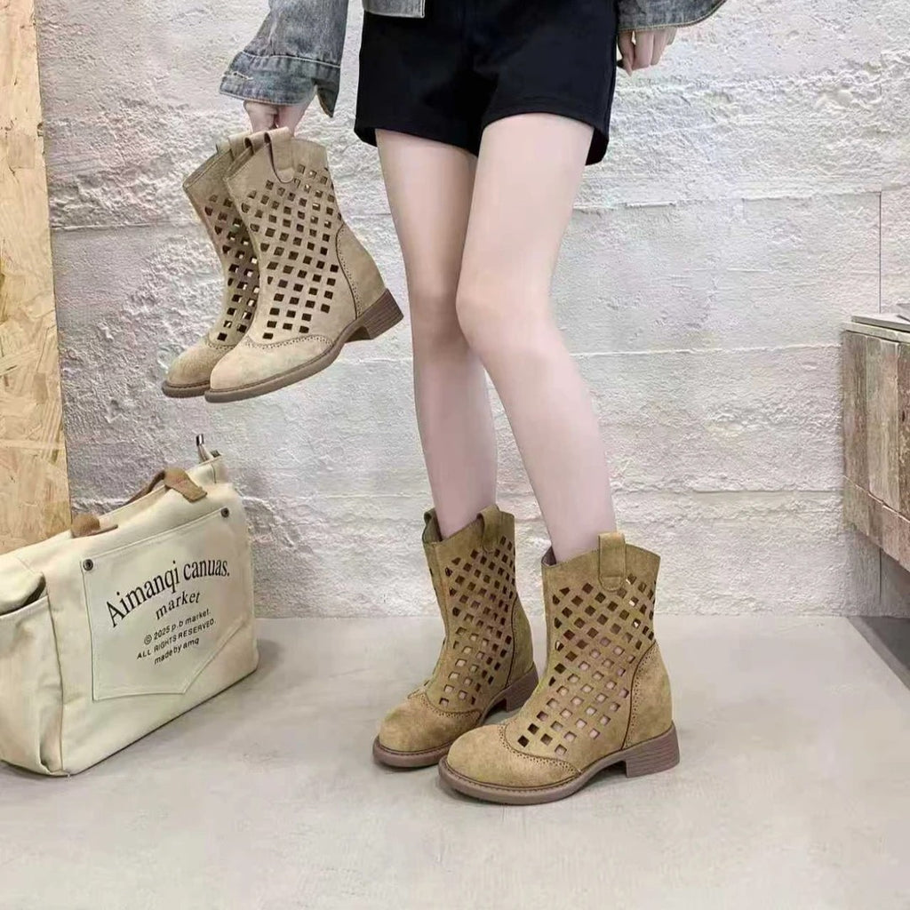 Mesh-Sandalen-Stiefeletten mit Chunky-Heel