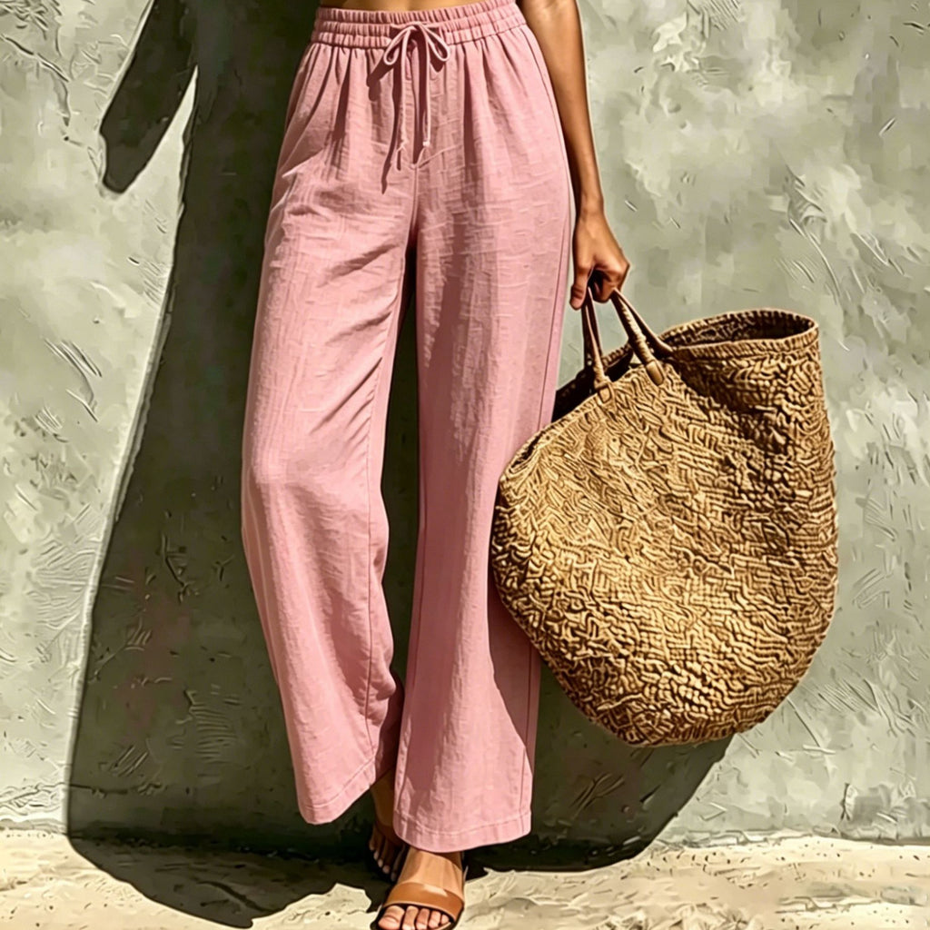 High-Waist Hose mit weitem Bein und Kordelzug – Braun