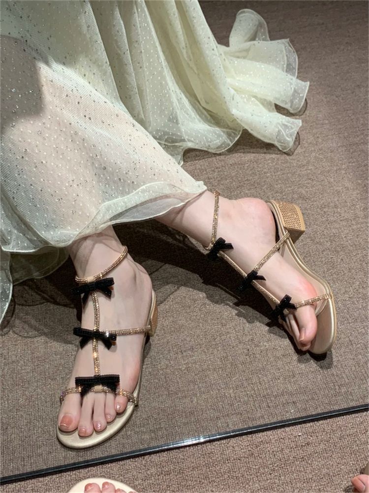 Goldene Strass-Bowsandalen mit offenem Zeh – Bild 6 | LuxeStyle