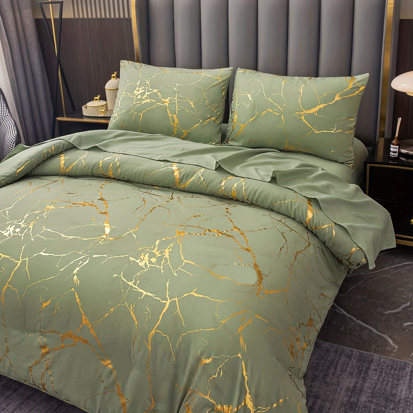 Marmor-Bettwäsche-Set mit Goldfolien-Muster