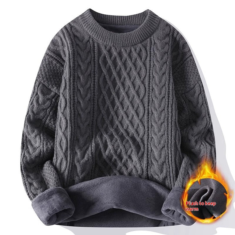 Fleecegefütterter Rundhals-High-Neck Pullover