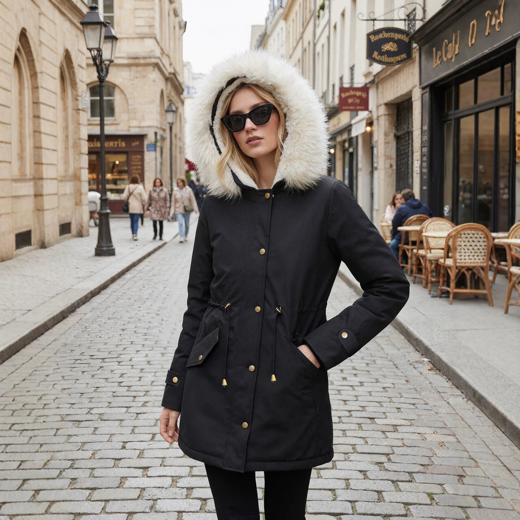 Schwarzer Damen-Mittellanger Strickmantel | LuxeStyle