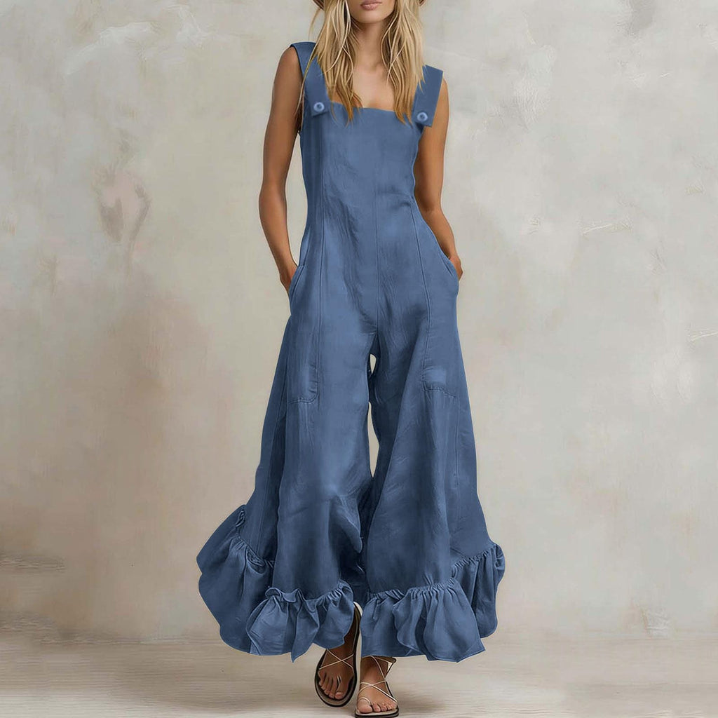Jumpsuit mit weitem Bein und Rüschensaum