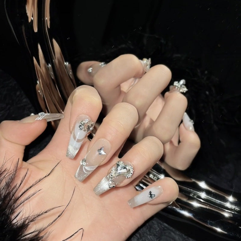 Starry Sky Nude-Diamant-Press-on-Nägel