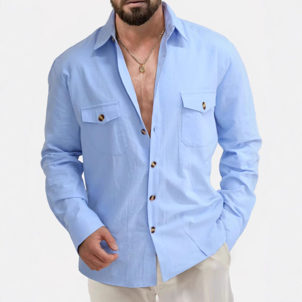 V-Ausschnitt Langarmshirt mit Brusttasche | LuxeStyle