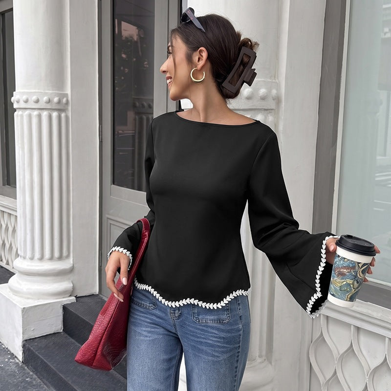 Elegante A-Linien Bluse mit Spitze und Blumenmuster