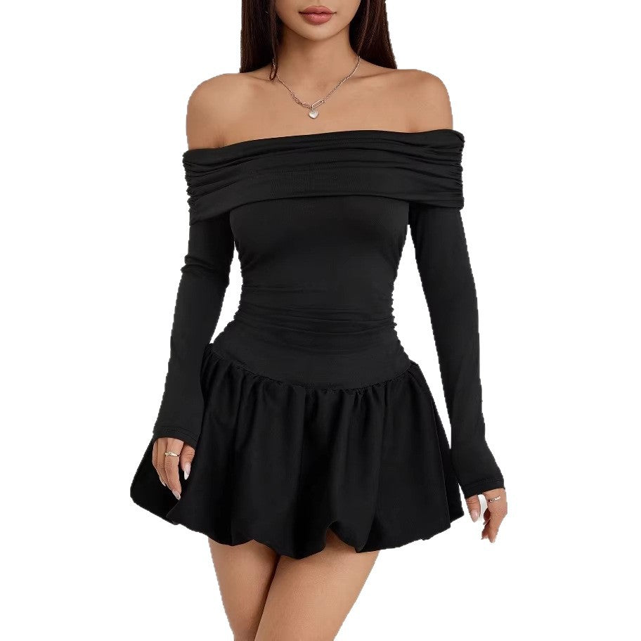 Einfarbiges One-Shoulder Minikleid mit langen Ärmeln