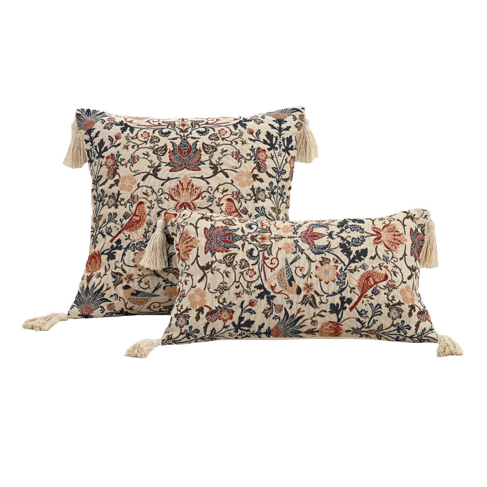 Jacquard Kissenhülle mit Elster und Blumen