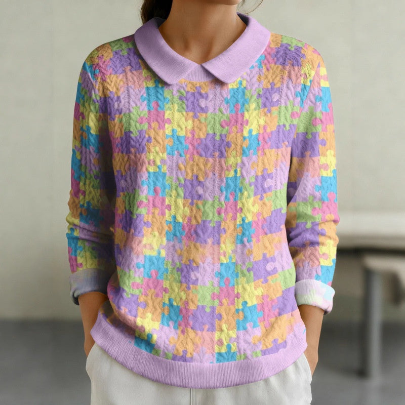 Bedrucktes Langarmshirt mit Reverskragen