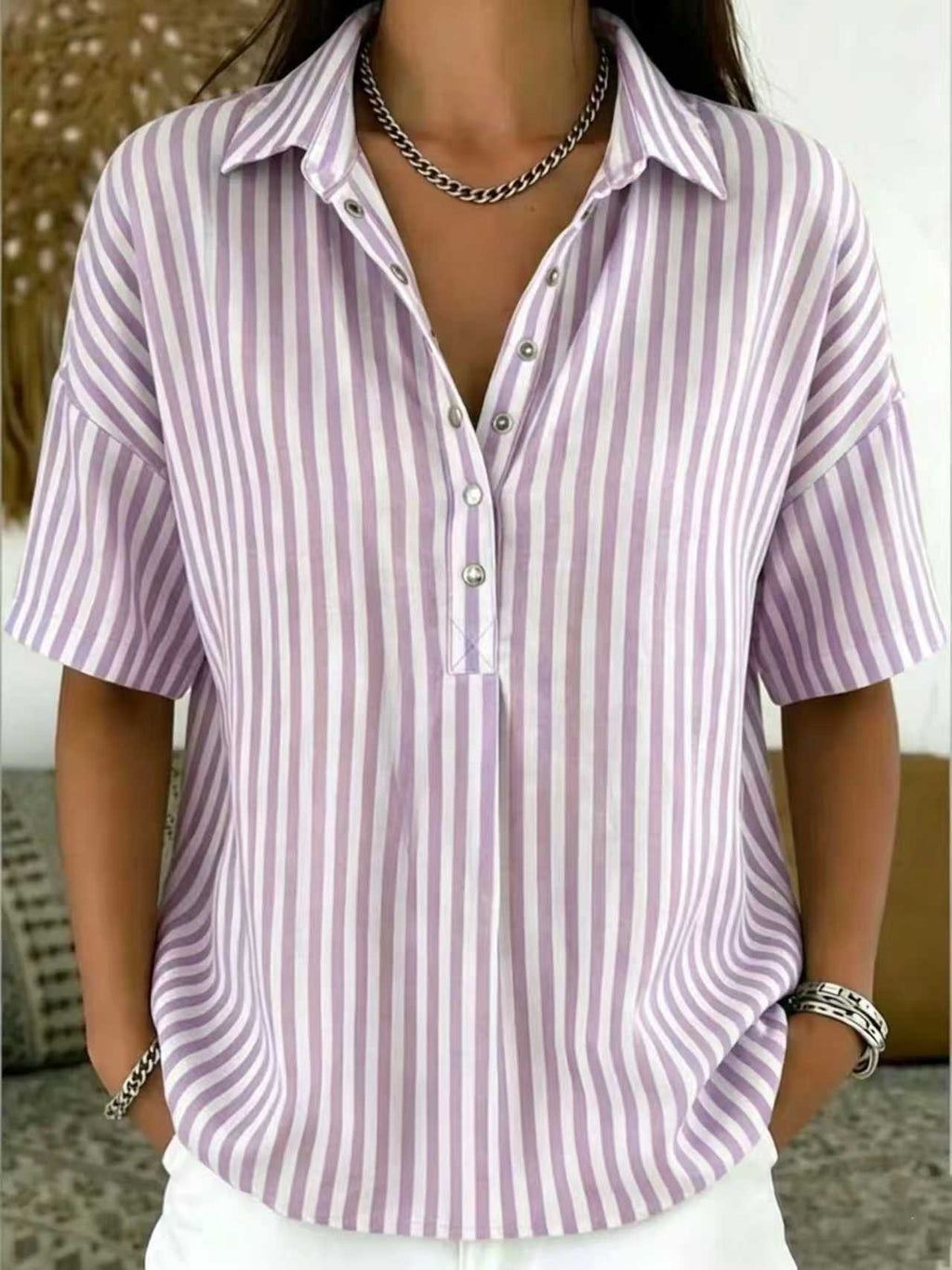 Gestreiftes Kurzarmshirt im Casual-Look