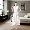Ärmelloses Maxi-Kleid mit Spitze und Blumenprint