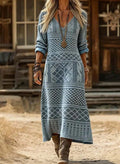Langärmliges V-Ausschnitt-Kleid – Bild 3 | LuxeStyle
