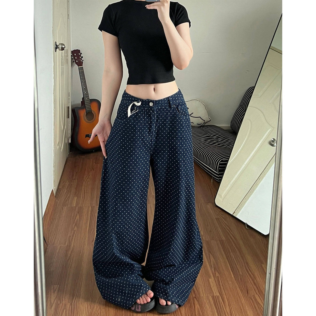 High-Waist Bootcut Jeans mit Polka-Dots – Bild 2 | LuxeStyle