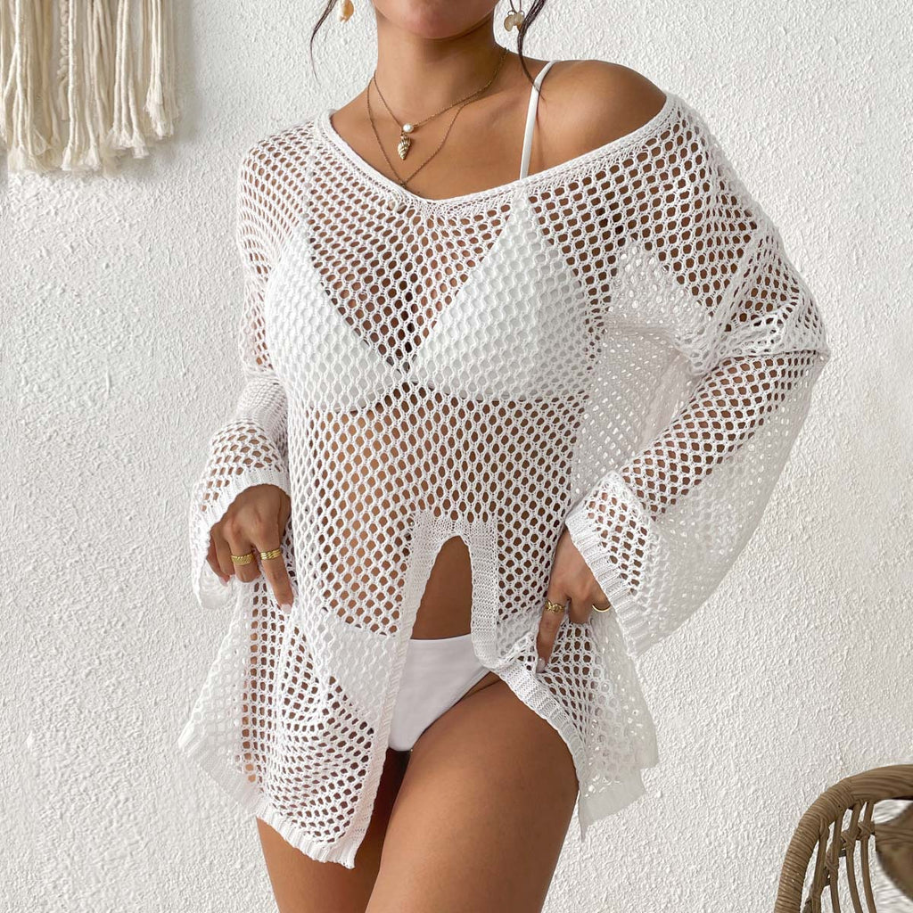 Strand-Kimono mit V-Ausschnitt und Seitenschlitz