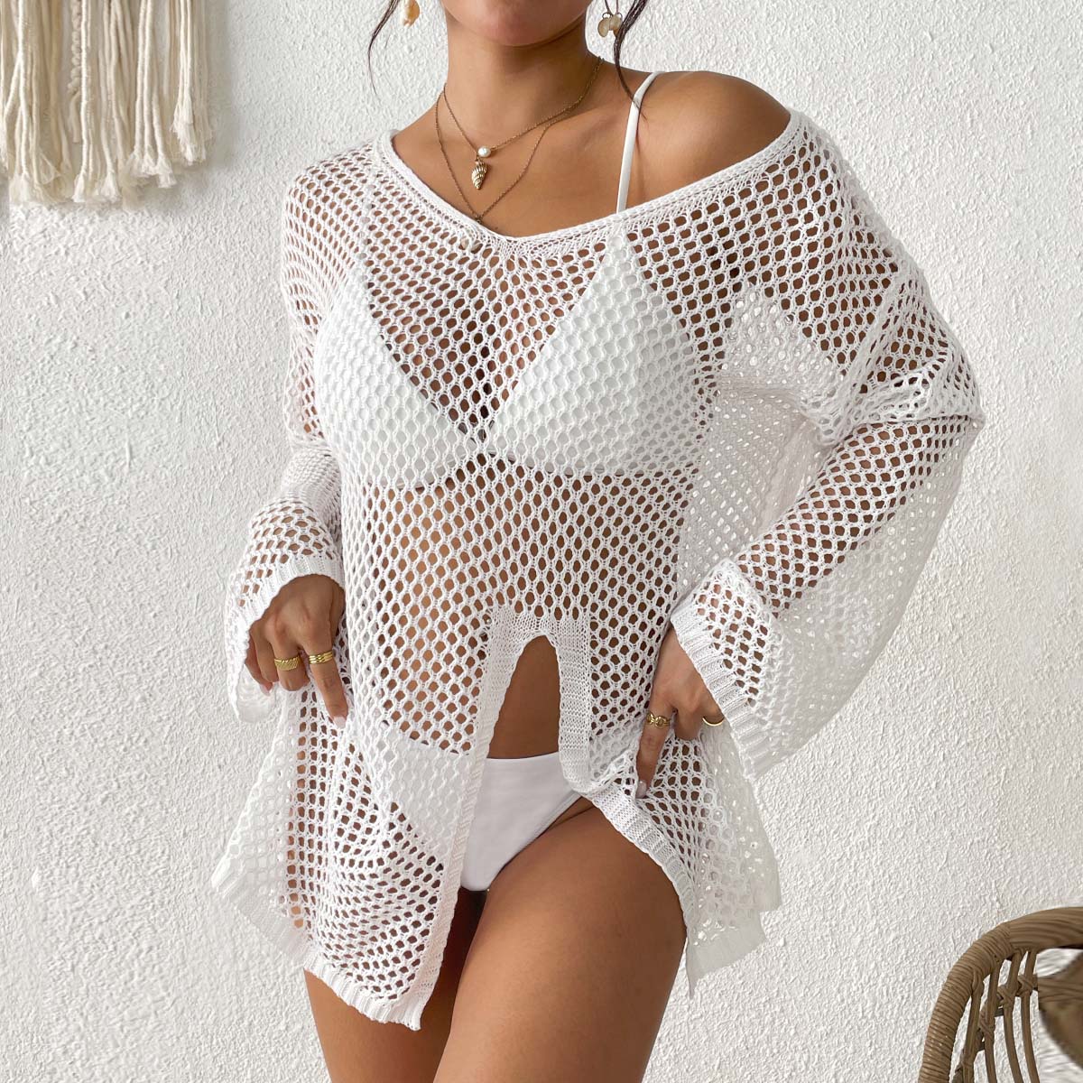 Luftiger V-Ausschnitt Strand-Kimono – Ansicht 7